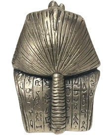 Royal Splendor: Miniature King Tut Pewter Statue with Hieroglyphic Back Detail